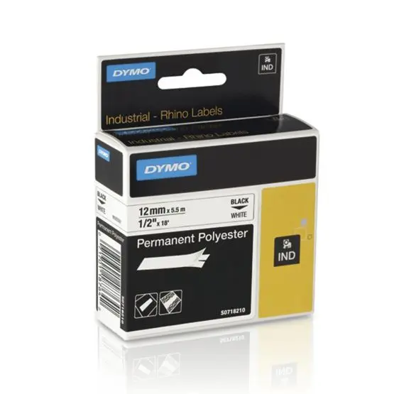 Tape Rhino perm polyester 12mm sv. på hvit