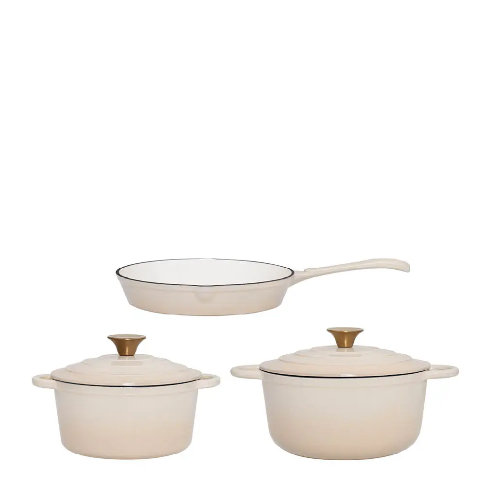 Maku Kitchen Life Grytesett 3 deler støpejern beige