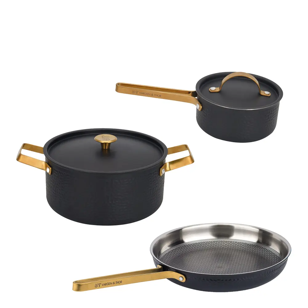 Vargen & Thor Arvet 2 Modell XB, Mio & Viggo grytesett 3 deler 1L/4L 28 cm svart/messing