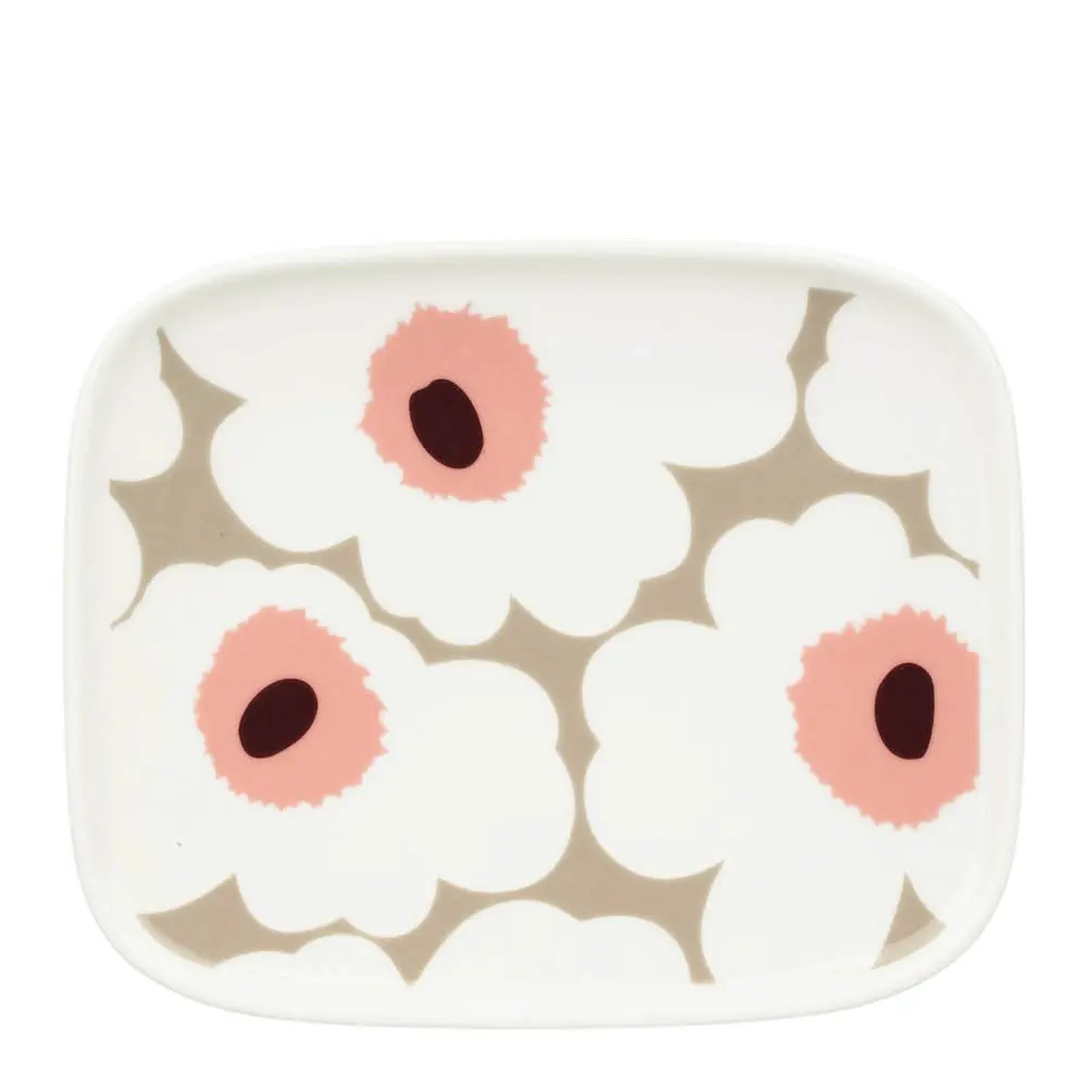 Marimekko Oiva Unikko asjett 15x12 cm hvit/vinrød