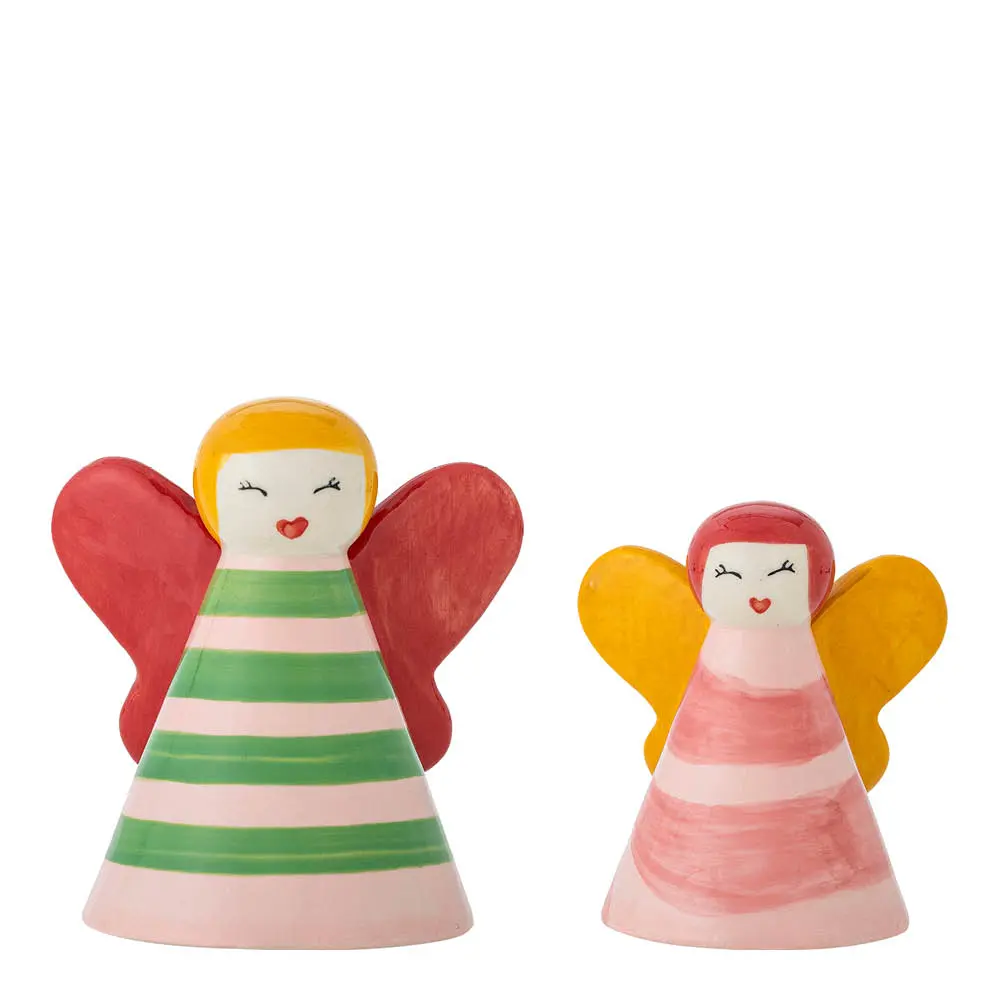 Bloomingville Caramella engel i steingods 2 stk 8/10 cm rosa/gul