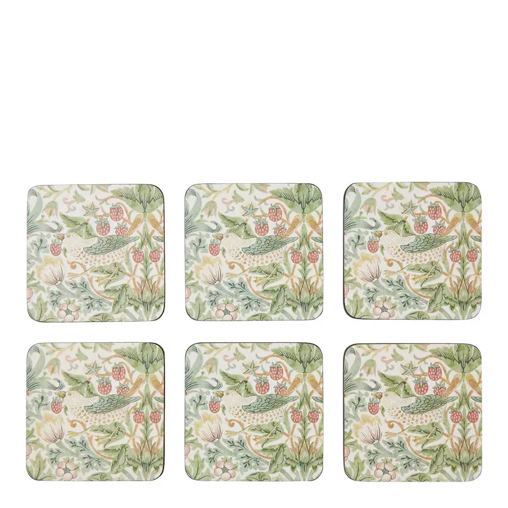 Spode Morris & Co Strawberry Thief glassunderlag 6 stk grønn