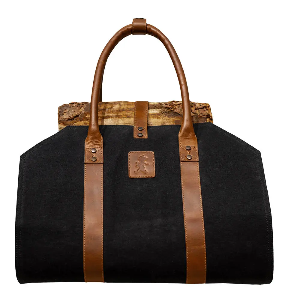 SOLSTICKAN Canvas vedkurv 100×42 cm svart