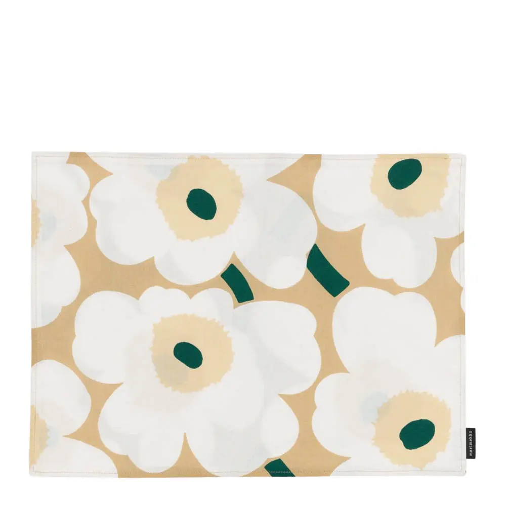 Marimekko Pieni Unikko dekkebrikke 31x42 cm sand/hvit/smaragdgrønn