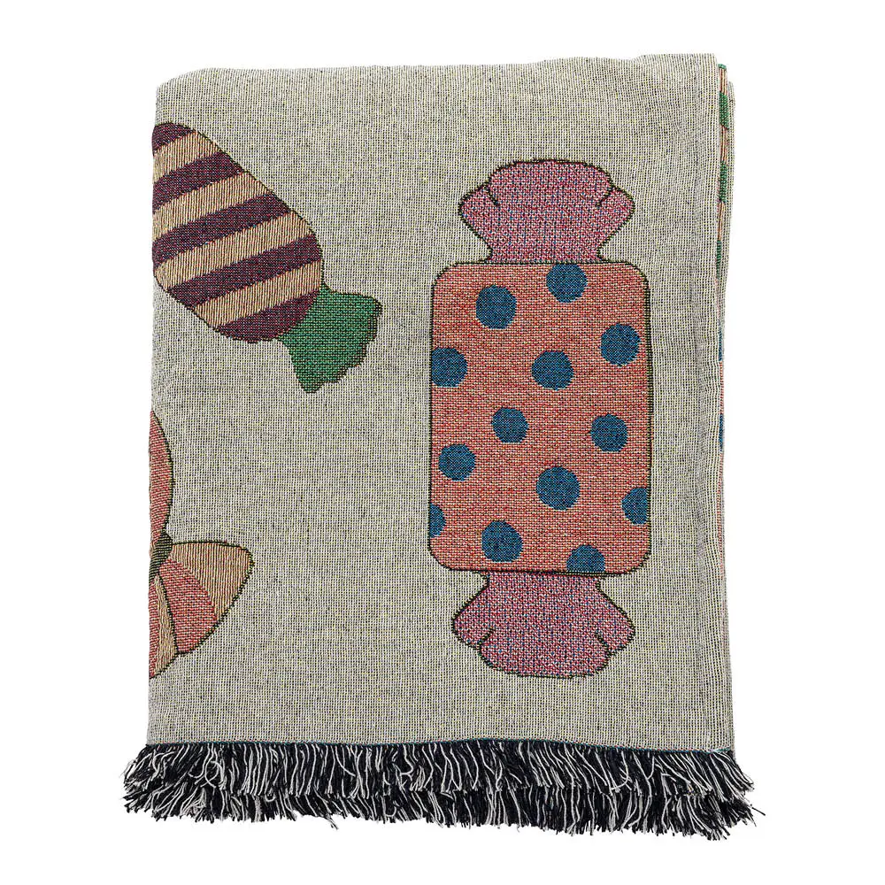 Bloomingville Caramella pledd i resirkulert bomull 130x170 cm multi