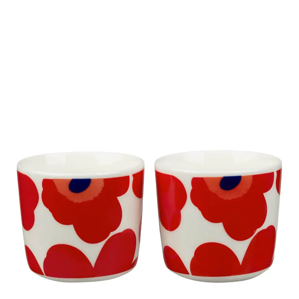 Marimekko Oiva Unikko kopp 20 cl 2 stk hvit/rød