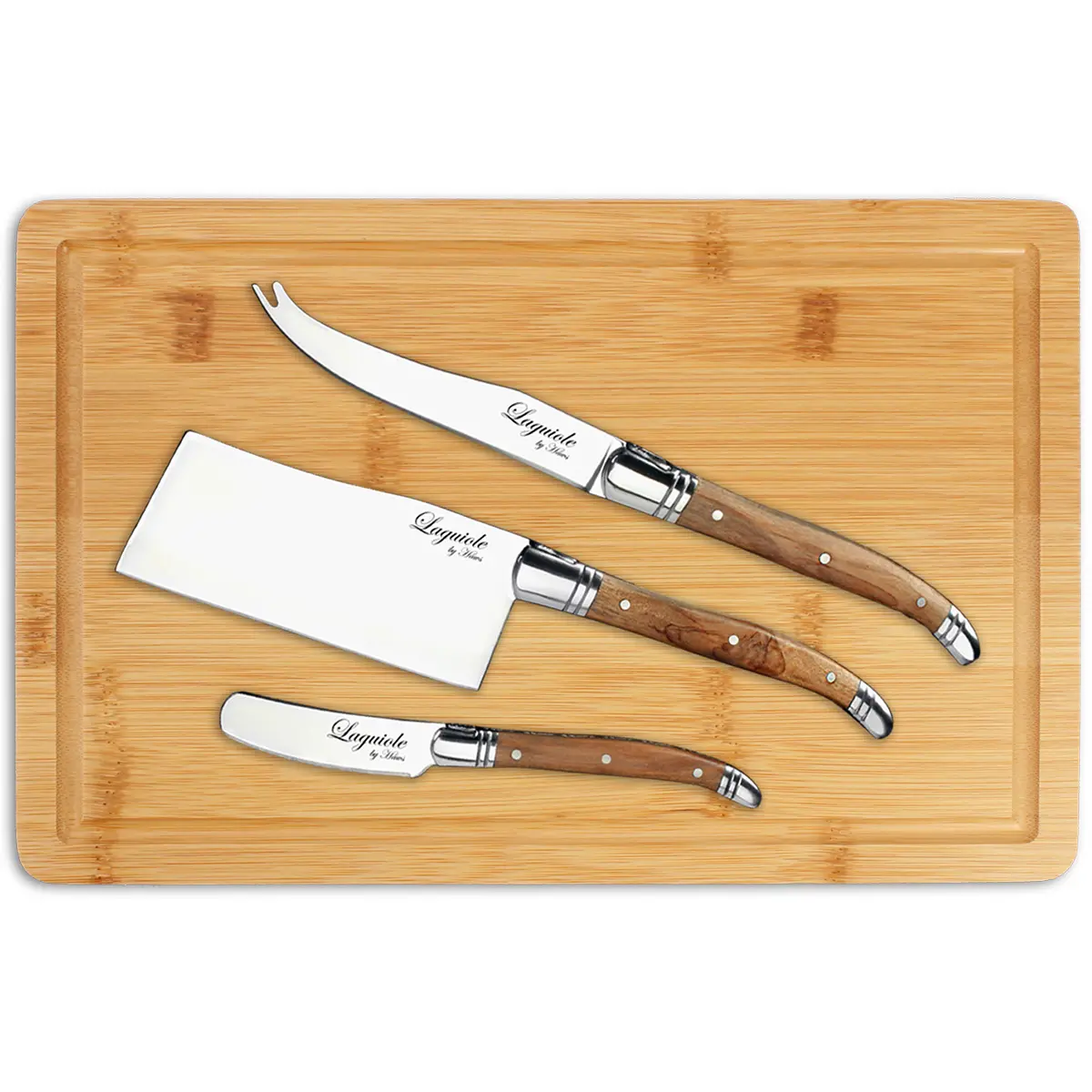 Laguiole by Hâws Ostebrett med 3 kniver bambus/oliventre
