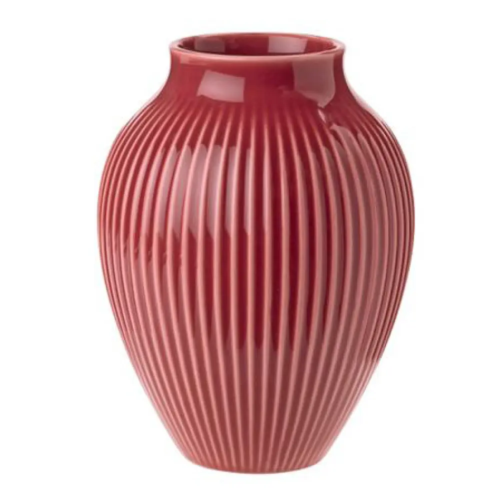 Knabstrup Keramik Vase riller 12,5 cm bordeux