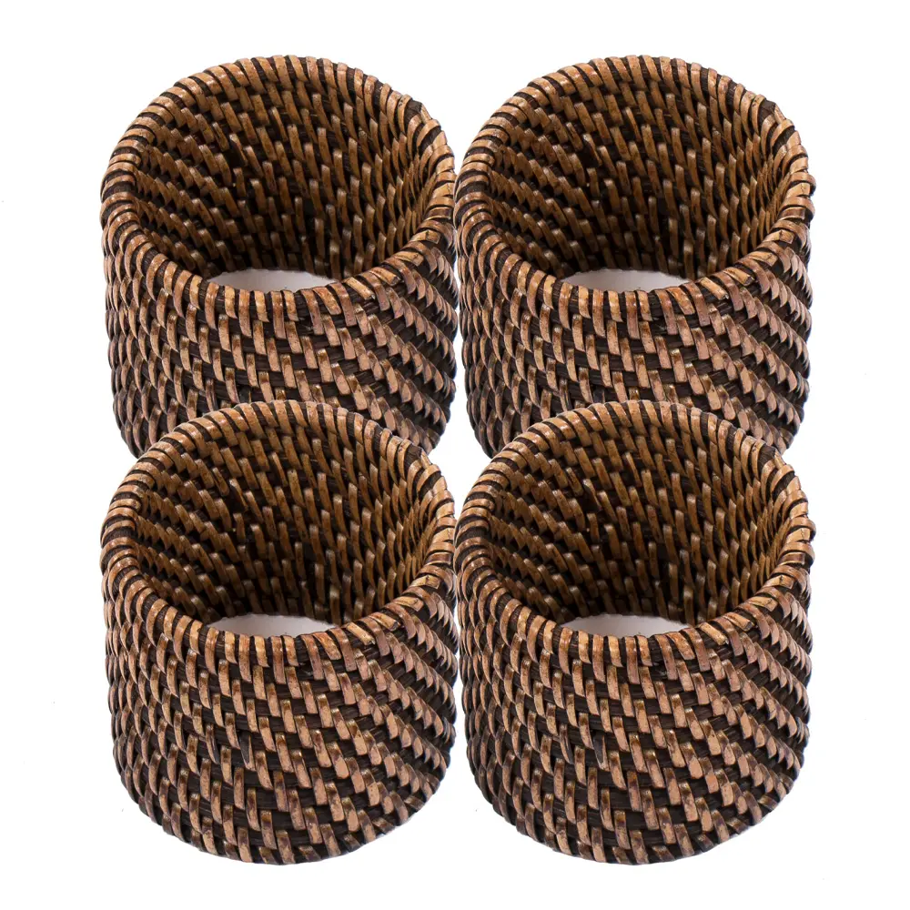 Ziczac Rattan serviettring 4 stk mørk brun