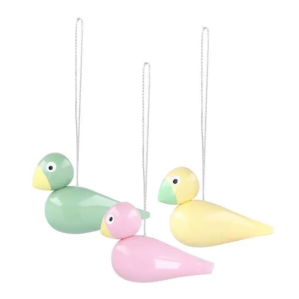 Sangfugl 5 cm 3 stk grønn/gul/rosa