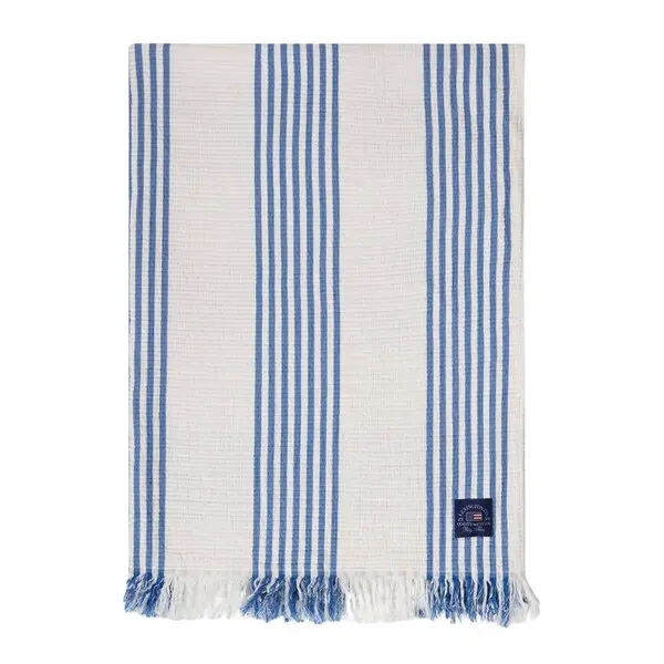 Bomullspledd 170x130 cm stripet/rutete hvit/blå/beige