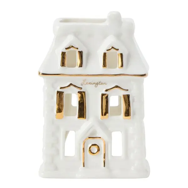House lantern lyslykt 9x10 cm hvit/gull