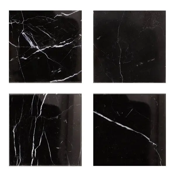 Marmor glassbrikke kvadratisk 10x10 cm 4 stk svart