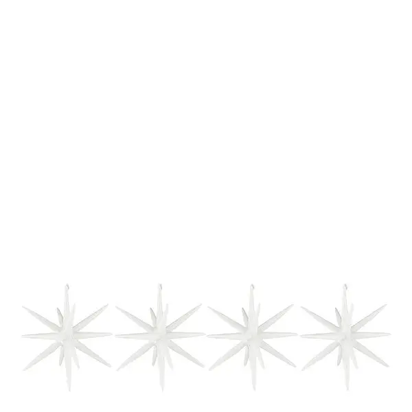 Spike juletrepynt store stjerner 12 cm 4 stk hvit/glitter