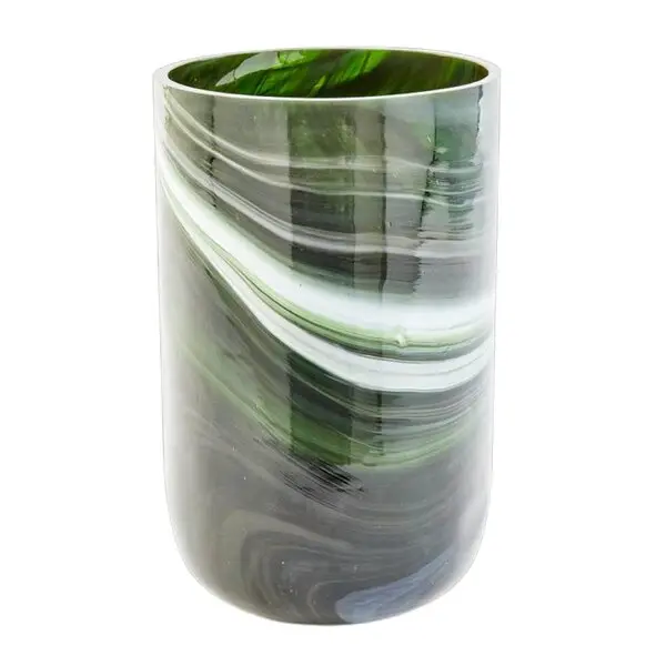 Marbled vase i marmorert glass M 30 cm mørkegrønn