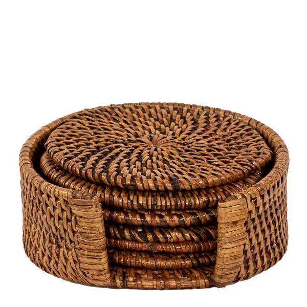 Rattan glassbrikke 6 stk i stativ brun