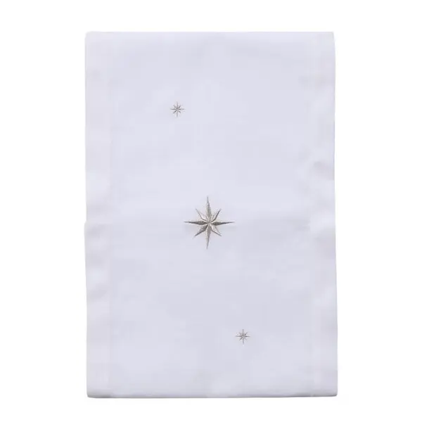 Bordløper 30x175 cm hvit med broderte sølvstjerner