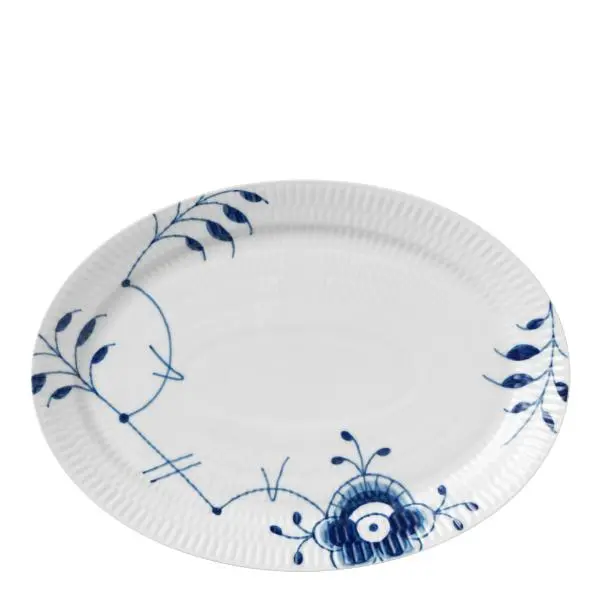 Blå Mega Riflet oval tallerken 28 cm