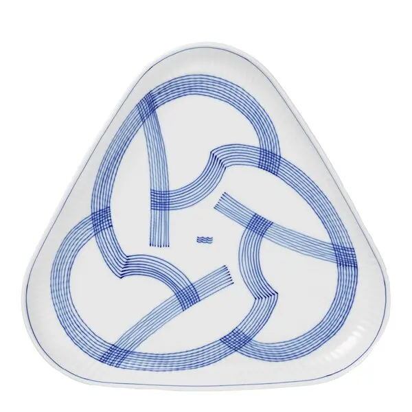 Motif trekantet fat 23 cm blå/hvit