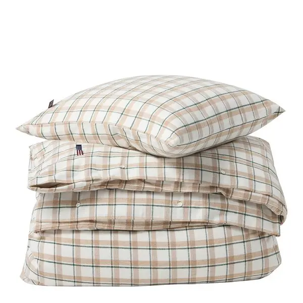 Sengesett flanell 140x220 cm rutete grønn/beige/hvit