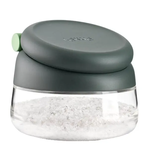 Saltbeholder med presslokk 12 cm grå/klar