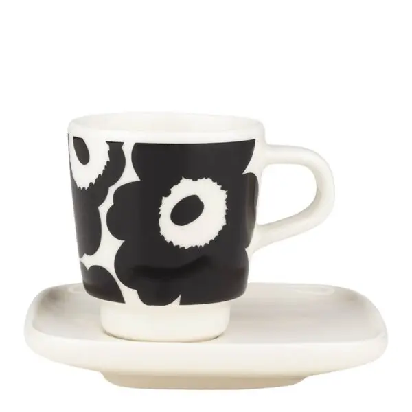 Oiva Unikko espressokopp 5 cl med fat svart/hvit