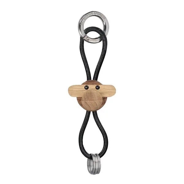 Ape nøkkelring 3 cm sølv/svart/teak/limba