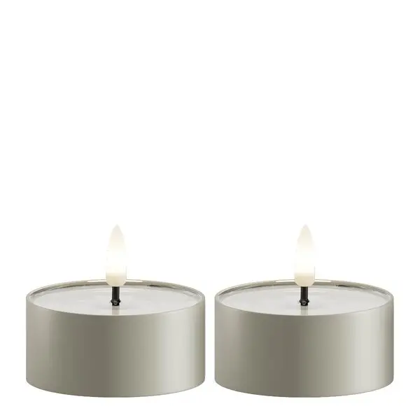 LED metallic telys for inne-og utendørs 6,7x3,1 cm 2 stk salvie grønn