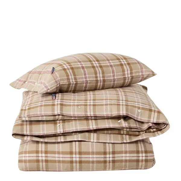 Sengesett 200x220 cm bomullsflanell rutete fudge/beige/fig