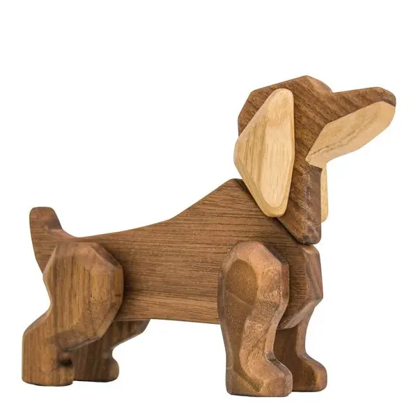 Dachshund trefigur 11 cm valnøtt/ask