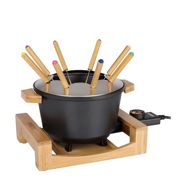 Fonduesett med 8 pinner 173025 1,5L svart/bambus