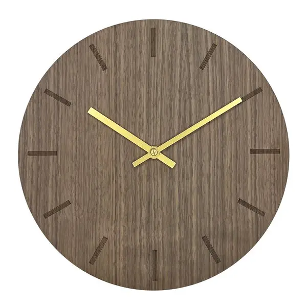 Walnut veggklokke 28 cm valnøtt m/gull viser