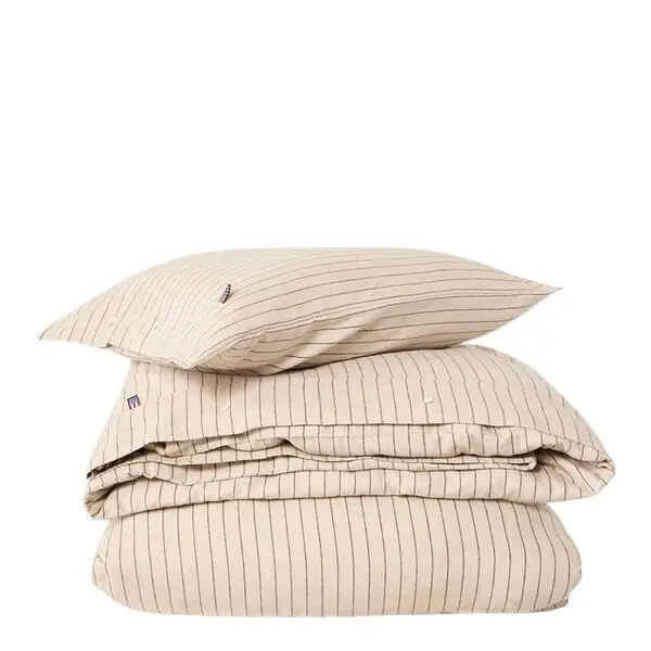 Sengesett 140x220 cm bomullsflanell smalstripet beige/brown