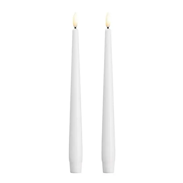 Kronelys LED 2,3x25 cm 2 stk silk hvit