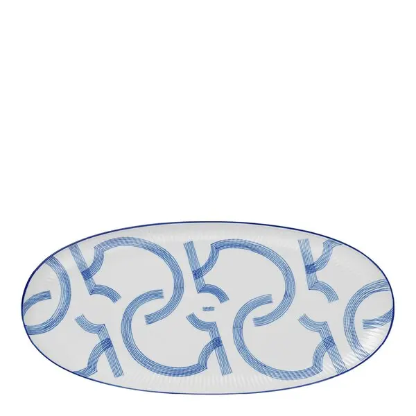 Motif ovalt fat 37 cm blå/hvit