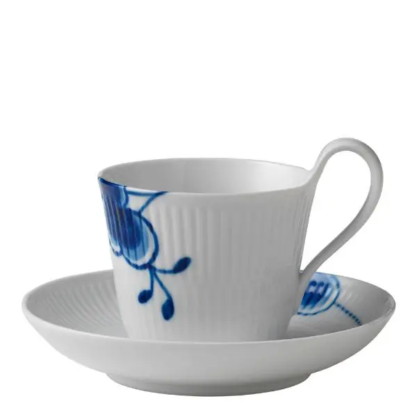 Blue Fluted Mega kaffekopp med skål 24 cl høy hank
