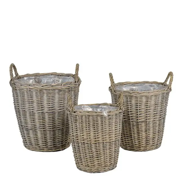 Pottekurv 3 stk 30+35+40 cm grå pil