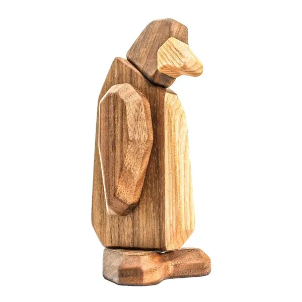 Pingvin trefigur 13 cm valnøtt/ask