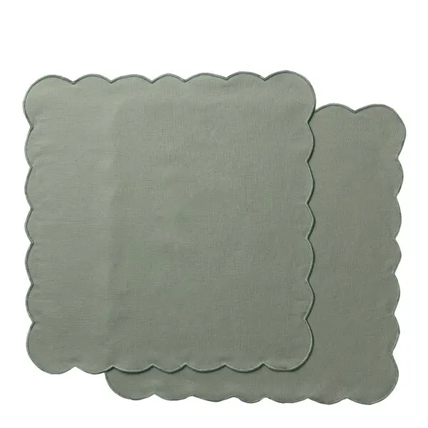 Scallopped tekstilserviett 2 stk 40x40 cm støvgrønn