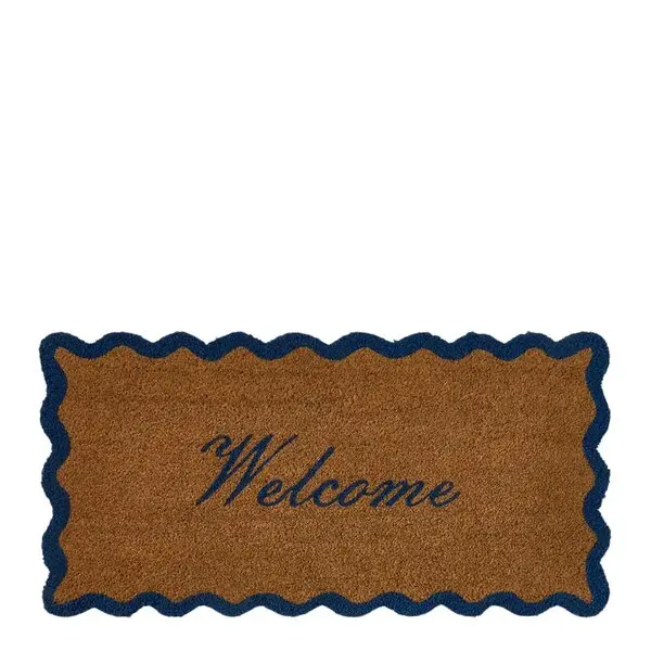Dørmatte 45x90 cm "Welcome" natur/blå