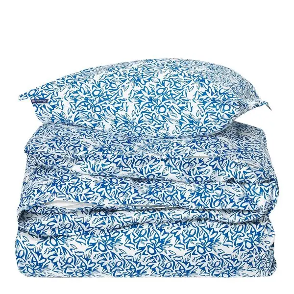 Sengesett 200x140 cm sateng blomstrete blå/hvit