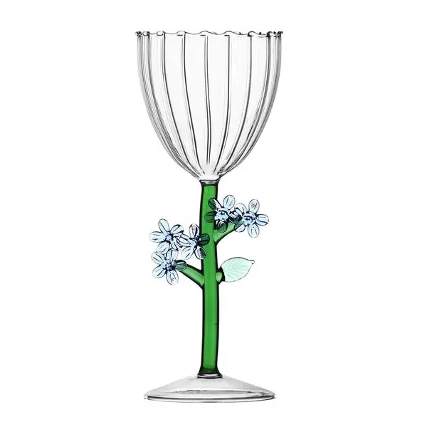 Botanica optisk vinglass 28 cl lyseblå blomst