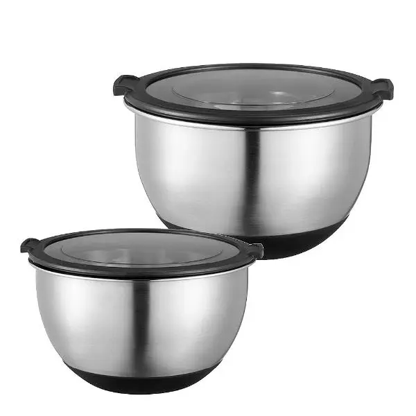 Belle skål med lokk 2 stk 2,5L/1L stål