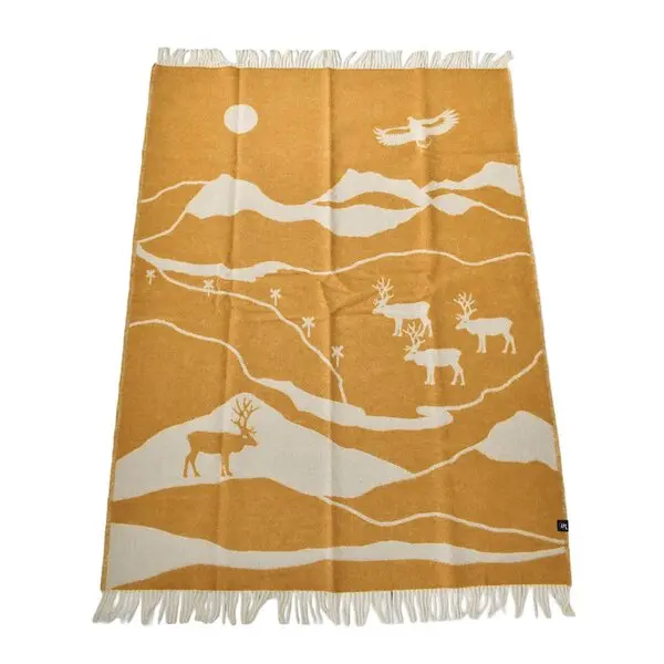 Fjällvandring ullpledd 130x170 cm gul