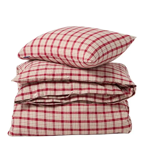 Sengesett flanell 200x220 cm rutete rød/beige