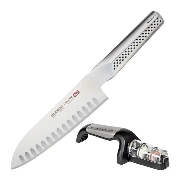 Ukon knivsett santokukniv GU-04 hulslipt 19 cm + knivsliper G-91/SB våtslip