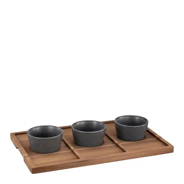Nord serveringsbrett med skål 3 stk 45x29,5 cm akasietre/varm grå
