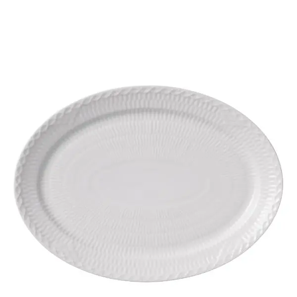 Hvit Riflet Halvblonde oval tallerken 28 cm