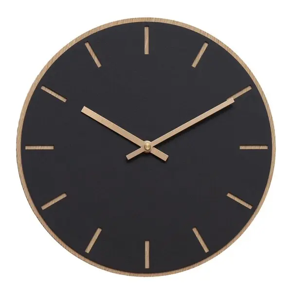 Nero veggklokke 28 cm svart linoleum m/kopper viser