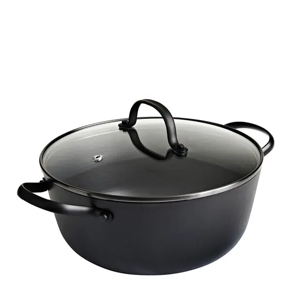 Støpejernskasserolle med Honeycomb keramisk belegg og glasslokk 24 cm
